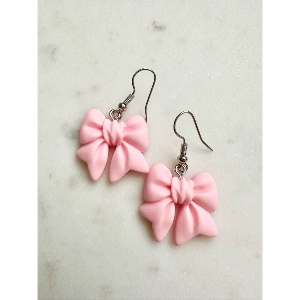 Light pink cute bow dangle earrings